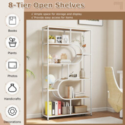 Gainoom 8-Tier Natural Bookshelf Industrial Etagere Bookcase W/storage Shelves - thumbnail 7