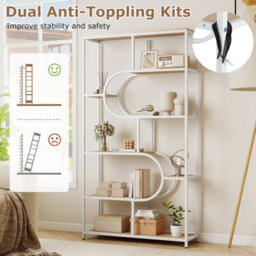 Gainoom 8-Tier Natural Bookshelf Industrial Etagere Bookcase W/storage Shelves - thumbnail 8