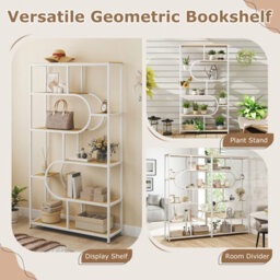 Gainoom 8-Tier Natural Bookshelf Industrial Etagere Bookcase W/storage Shelves - thumbnail 9