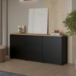 Arte Modo 150Cm Sideboard Cabinet - Black & Oak Mauvella, Compact Storage With Sleek Lines