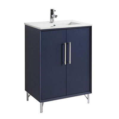Homestylestore Navy Blue 610mm Bathroom Vanity Unit With Basin And Chrome T Bar Handle - image 1