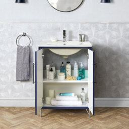 Homestylestore Navy Blue 610mm Bathroom Vanity Unit With Basin And Chrome T Bar Handle - thumbnail 2