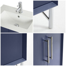 Homestylestore Navy Blue 610mm Bathroom Vanity Unit With Basin And Chrome T Bar Handle - thumbnail 3