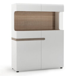 Furniture To Go Chelsea Low Display Cabinet 109Cm Wide In White With Oak Trim