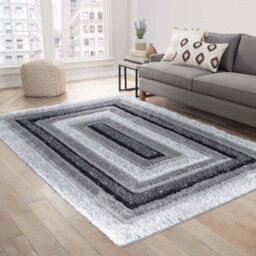 Modern Soft Bordered Shimmer Shaggy Area Rugs Grey 80X150 Cm - thumbnail 1