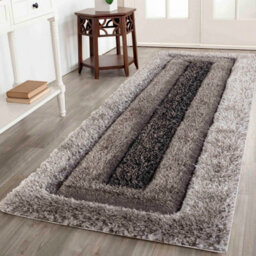 Modern Soft Bordered Shimmer Shaggy Area Rugs Grey 80X150 Cm - thumbnail 4