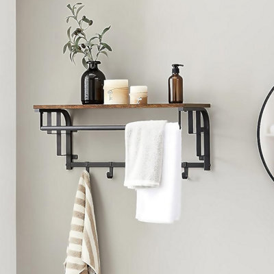 Songmics Vintage Coat Rack Hook, Wall Mounted With Storage Shelf, Wall Shelf With 5 Hooks, For Entryway, Hallway, Bedroom, Bathroom, Room - image 1