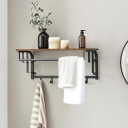 Songmics Vintage Coat Rack Hook, Wall Mounted With Storage Shelf, Wall Shelf With 5 Hooks, For Entryway, Hallway, Bedroom, Bathroom, Room - thumbnail 1