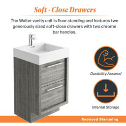 Plum&clay Walter Grey Wood Floor Standing Bathroom Vanity Unit With Polymarble Resin Basin (W)500mm - thumbnail 4