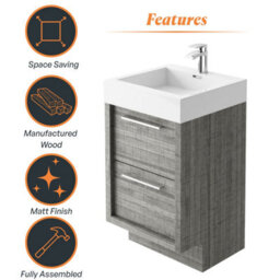 Plum&clay Walter Grey Wood Floor Standing Bathroom Vanity Unit With Polymarble Resin Basin (W)500mm - thumbnail 6