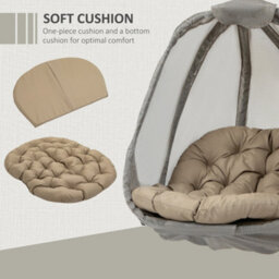 Outsunny Folding Hanging Egg Chair W/ Cushion And Stand For Indoor Outdoor Khaki - thumbnail 4