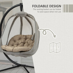 Outsunny Folding Hanging Egg Chair W/ Cushion And Stand For Indoor Outdoor Khaki - thumbnail 5