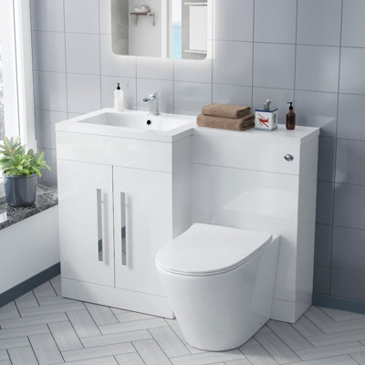 Nes Home Aric 1100mm Lh White Gloss Bathroom Basin Vanity With Wc & Rimless Btw Toilet - image 1