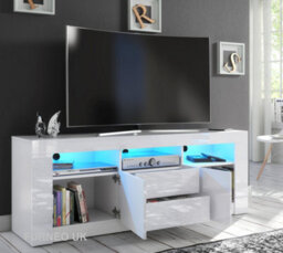 Furneo White Tv Stand 160Cm Unit Cabinet Matt & High Gloss Clifton 18 Blue Led Lights - thumbnail 2