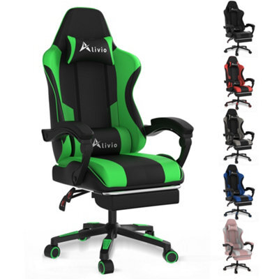 Alivio Ergonomic Gaming Chair With Massage Lumbar Cushion (Green) - image 1