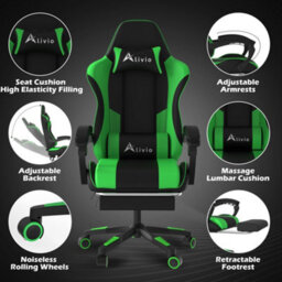 Alivio Ergonomic Gaming Chair With Massage Lumbar Cushion (Green) - thumbnail 8