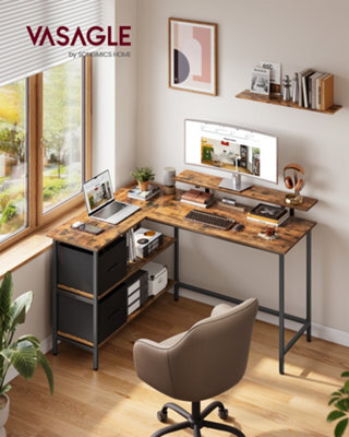 LEDREM L-Shaped Gaming Desk Desk With Monitor Stand, Drawers, Adjustable Shelf, Rustic Brown - image 1