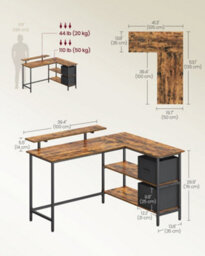 LEDREM L-Shaped Gaming Desk Desk With Monitor Stand, Drawers, Adjustable Shelf, Rustic Brown - thumbnail 8