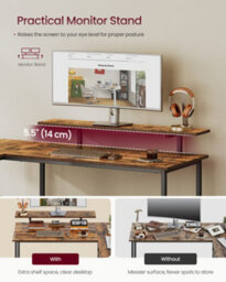 LEDREM L-Shaped Gaming Desk Desk With Monitor Stand, Drawers, Adjustable Shelf, Rustic Brown - thumbnail 6