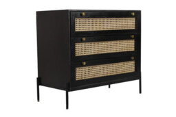 Buttercup Farm Rattan Chest Of Drawer - Mango Wood/iron - L45 X W90 X H78 Cm - Black Finish With Natural Rattan - Assembly Required - thumbnail 1