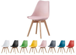 Mof Set Of 4 Pink Dining Chairs Wooden Legs Soft Cushion Pad Stylish Deluxe Retro Lounge Dining Office Eva - thumbnail 2