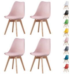 Mof Set Of 4 Pink Dining Chairs Wooden Legs Soft Cushion Pad Stylish Deluxe Retro Lounge Dining Office Eva