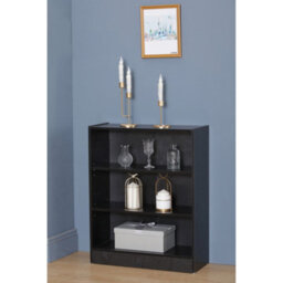 Home Treats Bookshelf 3 Tier Black Wooden Shelving Display Wide Open Low Bookcase For Home Living Room Office Bedroom Furniture - thumbnail 1
