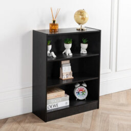 Home Treats Bookshelf 3 Tier Black Wooden Shelving Display Wide Open Low Bookcase For Home Living Room Office Bedroom Furniture - thumbnail 7