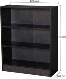 Home Treats Bookshelf 3 Tier Black Wooden Shelving Display Wide Open Low Bookcase For Home Living Room Office Bedroom Furniture - thumbnail 2