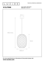 Lucide Wolfram Modern Pendant Light 32Cm - 1Xe27 - Matt Gold, Brass - thumbnail 6