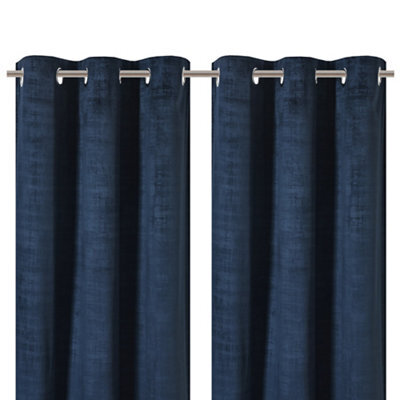 GoodHome Ruvor Navy Plain Woven Lined Eyelet Curtain (W)167Cm (L)183Cm, Pair - image 1
