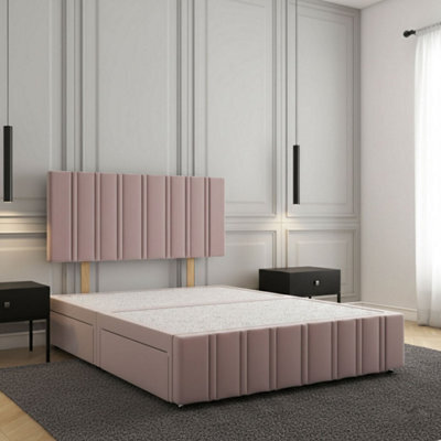 REGIONAL FURNISHINGS Divan Bed Set Pink Plush Velvet Upholstered 24Inch Headboard & Footboard 2Drawers Footend & No Mattress In 4Ft 4Ft6 5Ft 6Ft - image 1