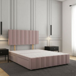REGIONAL FURNISHINGS Divan Bed Set Pink Plush Velvet Upholstered 24Inch Headboard & Footboard 2Drawers Footend & No Mattress In 4Ft 4Ft6 5Ft 6Ft - thumbnail 1