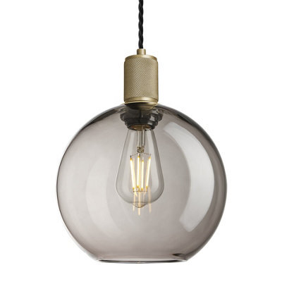 Industville Knurled Glass Globe Pendant Light - 9 Inch, Mocha Glass Shade, Brass Pendant Holder - image 1