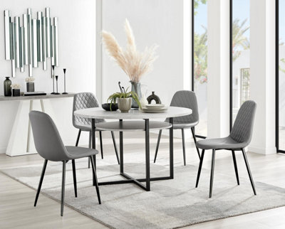 Furniturebox Uk Adley Grey Concrete Effect Storage Dining Table & 4 Grey Corona Black Leg Chairs - image 1