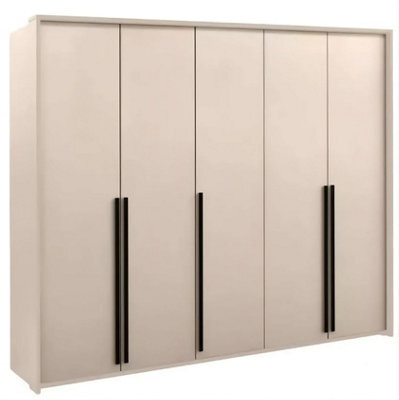 Arte Genua 5-Door Wardrobe - Sand Beige With Black Handles, Elegant Functionality W255 X H217 X D65Cm - image 1