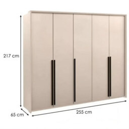 Arte Genua 5-Door Wardrobe - Sand Beige With Black Handles, Elegant Functionality W255 X H217 X D65Cm - thumbnail 2