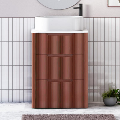 Royal Bathrooms Avenza 600mm Terracotta Clay Floor Standing Countertop Bathroom Vanity Unit 3 Drawer With Peak Basin - image 1