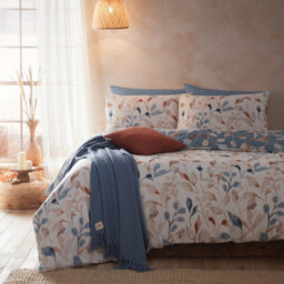 Drift Anya All-Over Leaf Print Blue Eco Duvet Cover Set - thumbnail 6