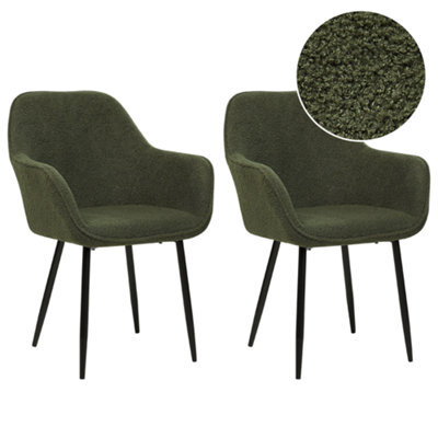 Beliani Set Of 2 Dining Chairs Alden Boucle Dark Green - image 1