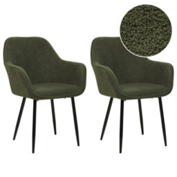 Beliani Set Of 2 Dining Chairs Alden Boucle Dark Green - thumbnail 1