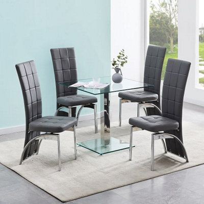 Furniture in Fashion Hartley Clear Glass Dining Table With 4 Ravenna Grey Chairs - image 1