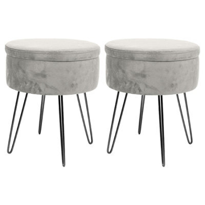 Harbour Housewares 2X Velvet Storage Footstools - Round Modern Dressing Table Footstool Vanity Seat Chair - 45 X 36Cm Grey/black - image 1