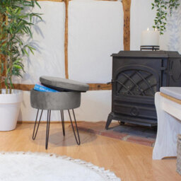 Harbour Housewares 2X Velvet Storage Footstools - Round Modern Dressing Table Footstool Vanity Seat Chair - 45 X 36Cm Grey/black - thumbnail 6