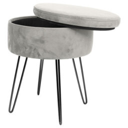 Harbour Housewares 2X Velvet Storage Footstools - Round Modern Dressing Table Footstool Vanity Seat Chair - 45 X 36Cm Grey/black - thumbnail 4