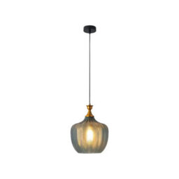Simple Lighting Glass E27 Pendant Light With Gold Accent And Green Tint, 320mm Height