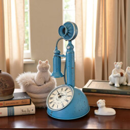 Alarm Clock 28.5Cm Blue Telephone Desk Clock Candlestick Style Table Clock With Quartz Movement Unique Novelty Gift For Men - thumbnail 7