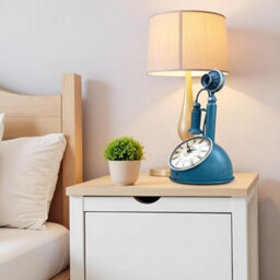 Alarm Clock 28.5Cm Blue Telephone Desk Clock Candlestick Style Table Clock With Quartz Movement Unique Novelty Gift For Men - thumbnail 2