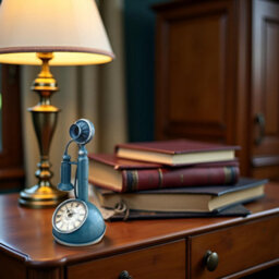 Alarm Clock 28.5Cm Blue Telephone Desk Clock Candlestick Style Table Clock With Quartz Movement Unique Novelty Gift For Men - thumbnail 8