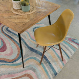 Loomed Grooved Lines Retro Milticoloured Pastel Fireside Living Area Rug 120Cm X 170Cm - thumbnail 3